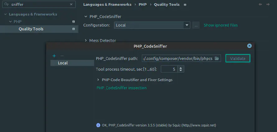 Настройка PHP CodeSniffer в PHPStorm (Linux)