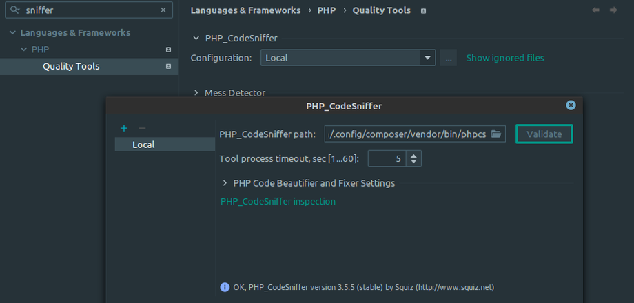 Настройка PHP CodeSniffer в PHPStorm (Linux)